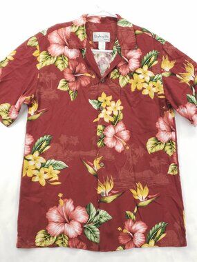 Vintage Bishop St Shirt Mens Small Red Hawaiian Short Sleeve Camp Button
